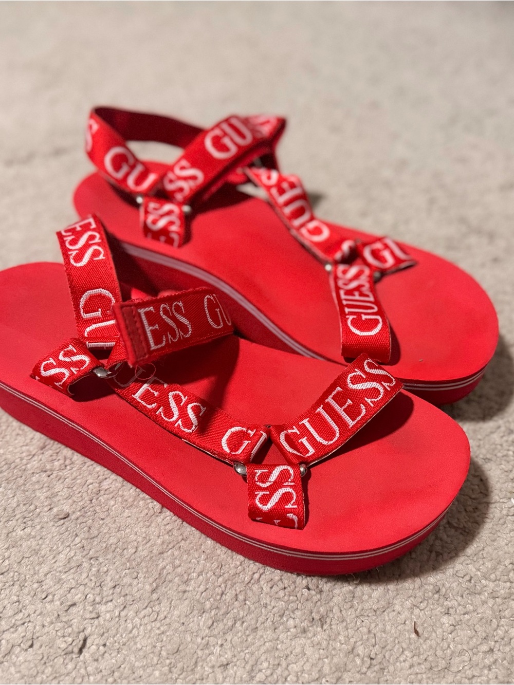 Guess Kids Bright Red Logo Strap Sandals